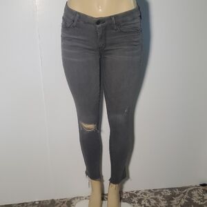 MOTHER Looker Ankle Fray Jeans Last Chance Ranch Distressed Skinny Gray Sz 25